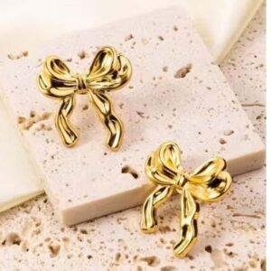 Anti-Tarnish 18K Gold-Plated Bow Design Stud Earrings