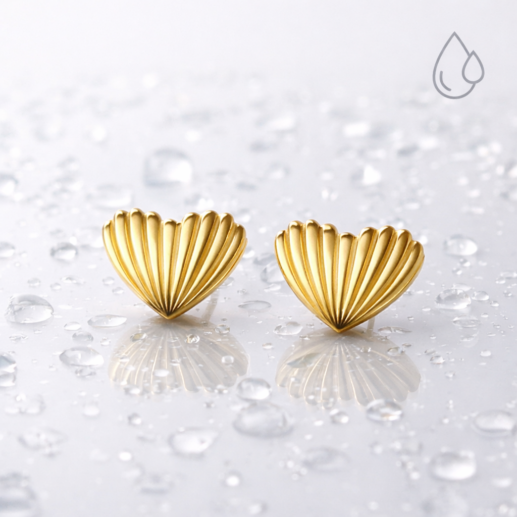 Gold Shell Heart Stud Earrings