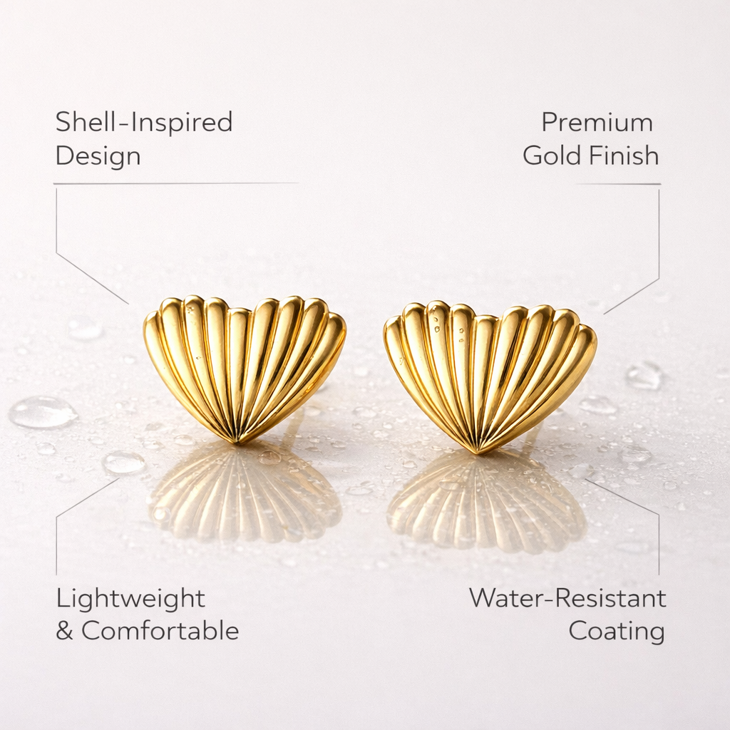 Gold Shell Heart Stud Earrings